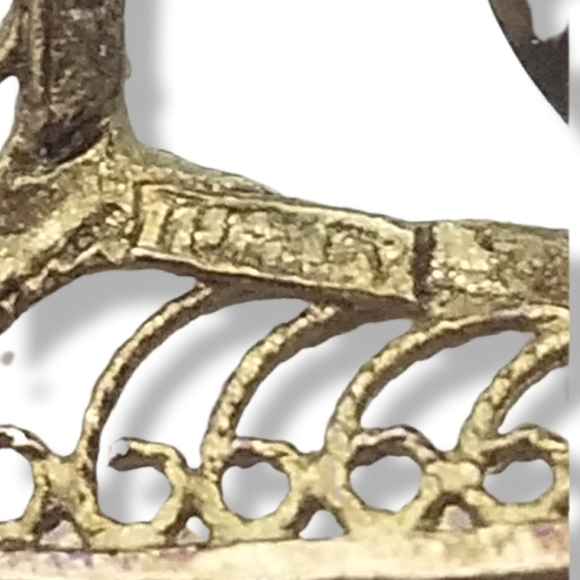 VINTAGE GOLD VERMEIL 925 TURKISH FILIGREE DESIGN HEART DROP HOOK EARRINGS - Picture 5 of 6